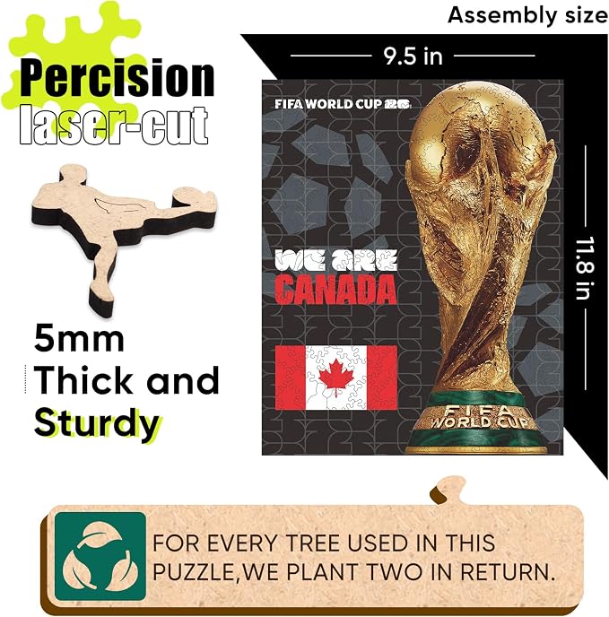 FIFA Canada Poster-2 Wooden Puzzle for Adult, 200 Pieces Irregular Shape Puzzle, 5MM Thick, Creative Collectible Gift for Fans, Officially Licensed Product, 9.3 x 12