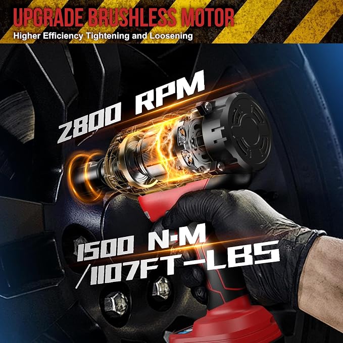 1/2 Brushless Cordless Impact Wrench 1107Ft-lbs Power Impact Gun | 21V High Torque, 3 Variable Speeds & RSS, 2 Led, with 2x4.0Ah Batteries, 6 Sockets, Fast Charger & Case, for Car & Truck & RV