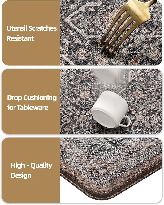 Color&Geometry Anti Fatigue Kitchen Mats for Floor 24x59, Vintage Decor, Easy Clean, Waterproof & Oil Proof, 0.4" Thick Cushioned, Non-Slip Kitchen Runner Rug for Sink, Laundry, Office, Black