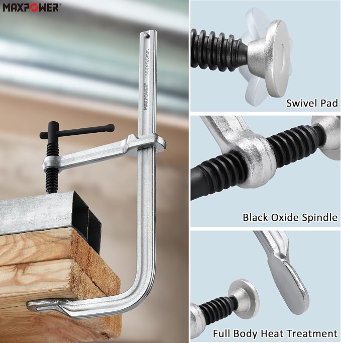 MAXPOWER 10-pieces F Clamp Set, 12" Jaw Opening, 4-3/4" Throat