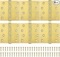 KOLET Ball Bearing Gold Door Hinges, 4 x 4 Inches Square Door Hinges Satin Gold, Square Corner, Stainless Steel Hinges, Heavy Duty, Smooth and Non Removable Pin, 6 Pack