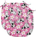 Lunarable Cow Chair Seating Cushion Set of 2, Cartoon Pattern Domestic Farm Animal and Daisy Flowers, Anti-Slip Seat Padding for Kitchen & Patio, 16"x16", Pink Charcoal Grey