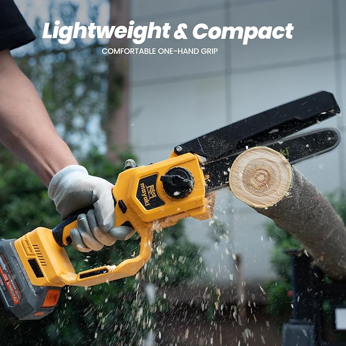 Cordless 8In Chainsaw w/ 4.0Ah Battery and Charger, Compatible with Dewalt 20V MAX Battery, Electric Hand Chain Saw, Auto Oiler, 900W Brushless Motor, for Tree Trimming, Cutting, Purning