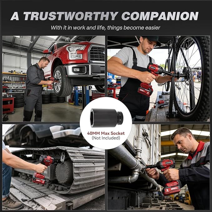 ARCCAPTAIN Cordless Impact Wrench, 1500N.m (1106Ft-lbs) 1/2" High Torque Impact Gun, 15C High-Rate 2x4.0Ah Batteries, 20V Power Impact Driver, Supports Up to 40mm Socket for Heavy Truck/Car/Pickup