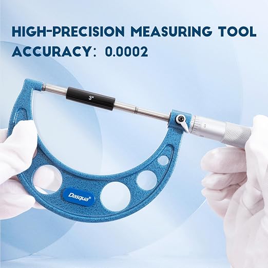 Dasqua Outside Micrometer, 3-4 inch Range, 0.0002" Accuracy Industrial Tools, Ratchet Stop, Carbide-Tipped, Stainless Steel Precision Machinist Tools