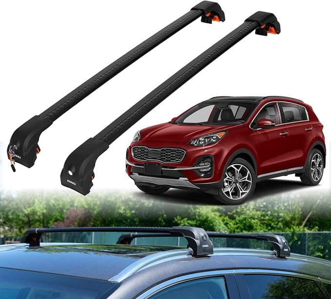 ERKUL Heavy Duty Roof Rack Cross Bars for Kia Sportage 2017-2022 | Upgraded Aero Aluminum Crossbars with Smart Clamp System | Compatible with Flush Rails - Black