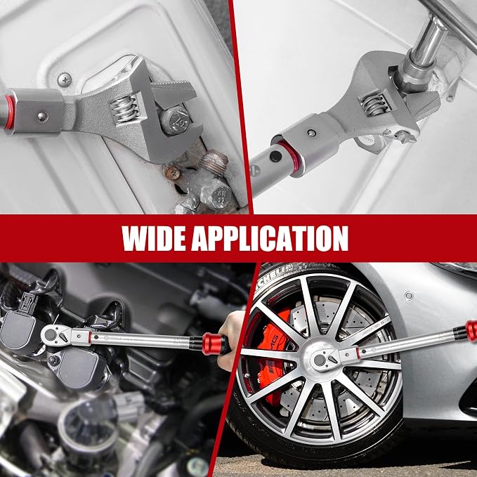 Adjustable Open End Torque Wrench 1/2" Drive-10-120 Ft-Lb for HVAC | 40MM 1/2 Inch Pound Torque Wrench(13.6-162.6Nm), Interchangeable Jaw&Ratchet Head for Car Moto Narrow Pipeline DIY