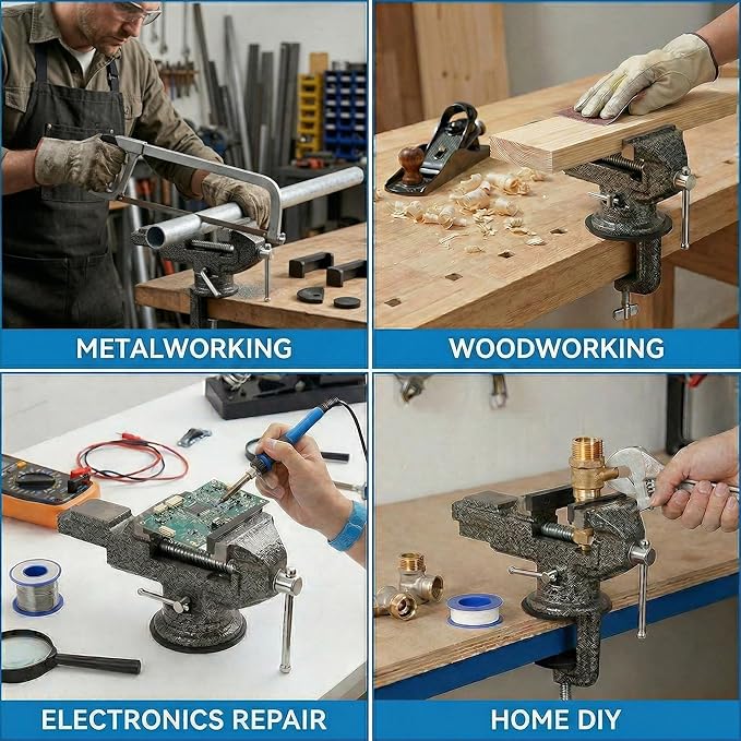 Table Vice 3 Inch Bench Vise Multipurpose Clamp-On Vice with Anvil,360° Swivel Base Portable Clamps Tools for Workbench,Woodworking,Cutting Conduit,Drilling,Sawing,Metalworking,Craft,DIY