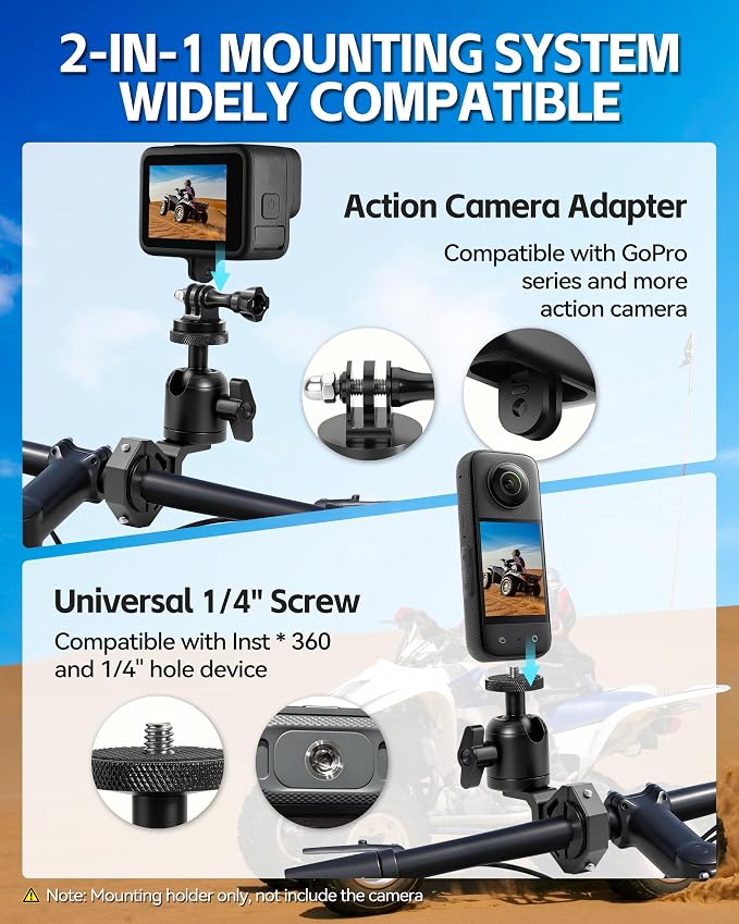 ZHILXN Aluminum Motorcycle Camera Clamp Mount Fit 0.5'' - 1.125'' Handlebar