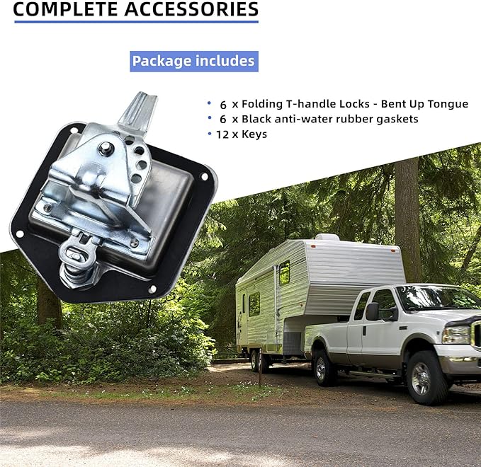 6 Pcs Stainless Steel T-Handle Lock for Trailer Rv Door Latch Truck Toolbox | with Gasket, with Keys, 304 Stainless Steel, Highly Polished
