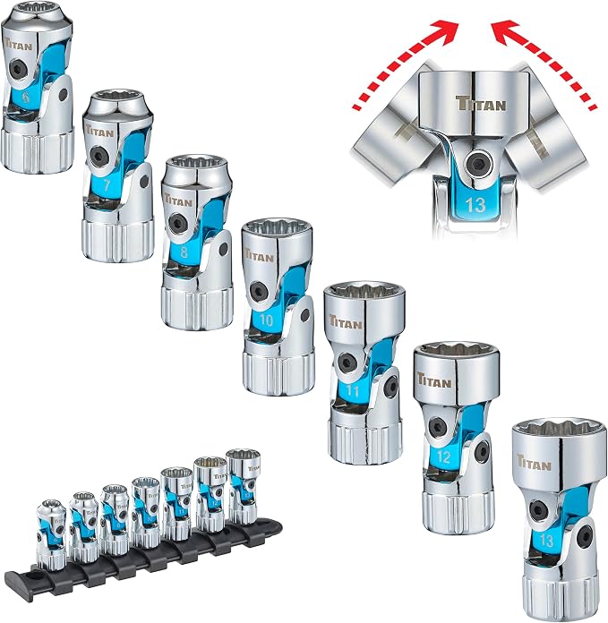 Titan 66840 7-Piece 1/4-Inch Drive Metric Auto Flex Universal Socket Set, 12-Point, 6mm to 13mm