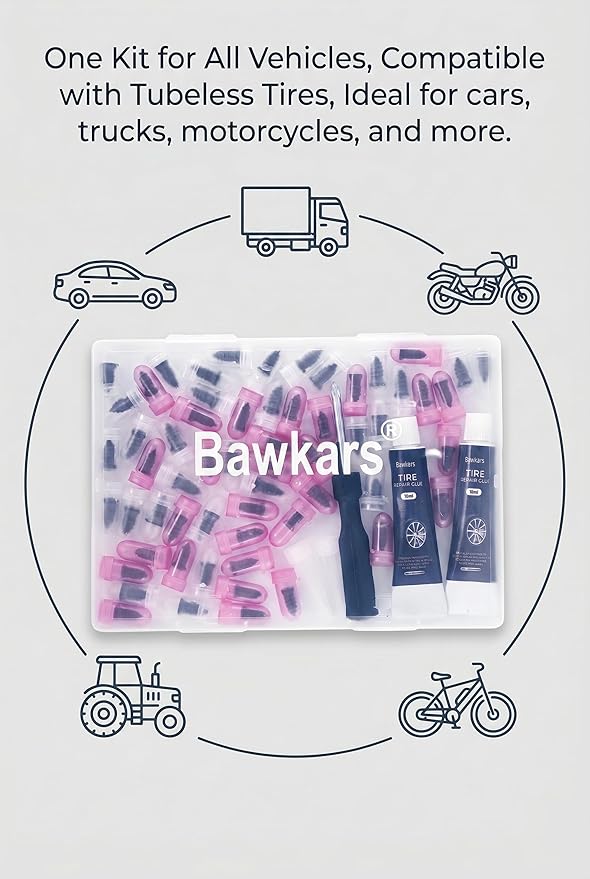 65 PCS Tire Repair Rubber Nails Kit with 2 Tubes of Black Tire Sealant Glue, 2026 New Screw in Tire Plugs Kit, Fast Self-Service Tire Repair Screws Kit for Car Motorcycle Truck Tractor Puncture Repair