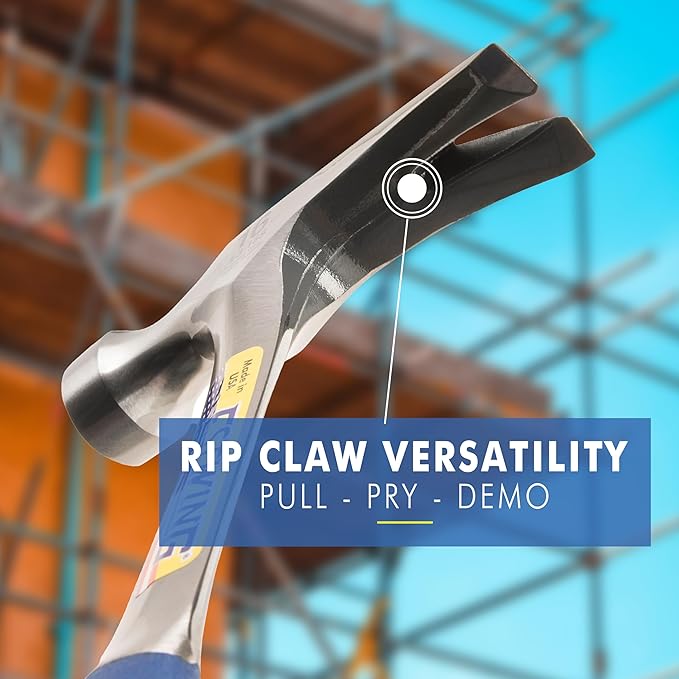 ESTWING Hammer - 16 oz USA Made Straight Rip Claw Hammer with Smooth Face & Shock Reduction Grip - E3-16S