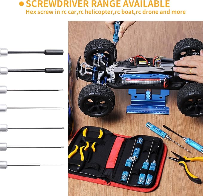 RC Tool Kit & Screw Kit Hardware Set (Flat, Phillips, Hex), Pliers, Wrench, Repair Tools for Quadcopter Drone Airplane Accessories Compatible with Traxxas Arrma Axial Redcat Losi Models