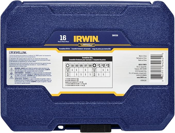 IRWIN Impact Screwdriving Bit Set, Assorted, 16 Piece (IWAF1316)