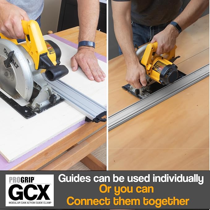 ProGrip GCX Edge 36" Clamp Guide Modular Extendable Track for Circular Saws, Routers & Jigsaws –Aluminum Cutting Guide with Locking Handle