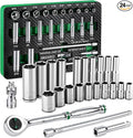 SK 1/4" Drive Socket Set with 160-P Ratchet, SAE, CR-V Steel | 24-Piece Sockets, SuperKrome Finish, Heat Treated, with EVA Foam Tool Organizer