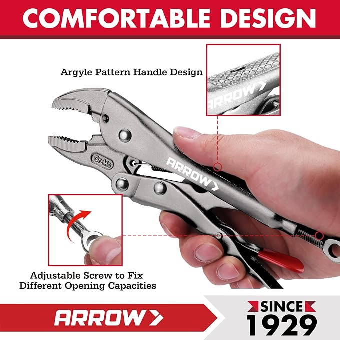 ARROW 7" Curved Jaw Locking Pliers with Screw Extractor