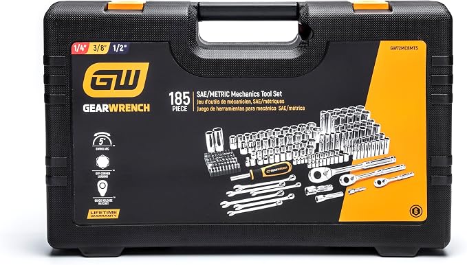GEARWRENCH 185 Piece 1/4”, 3/8” & 1/2" Drive 72-Tooth SAE/Metric Mechanics Hand Tool Set