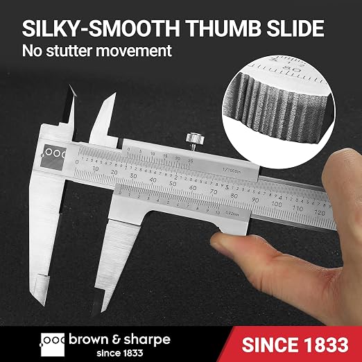 Brown & Sharpe 12-Inch Vernier Caliper, Precision Measuring Tool with 0.001 Inch Resolution, Hardened Stainless Steel, Smooth Sliding Frame, Locking Screw for Measurements