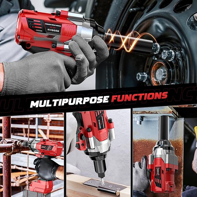 DIYtoolifz Cordless Impact Wrench 1/2" Compatible with Milwaukee 18V Battery, 1000Ft-lbs(1360N.m) High Torque Impact Driver, Electric Impact Gun with 4-Mode Speed, LED Work Light for Car(Bare Tool)