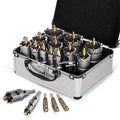 GSTK Upgrade Heavy Duty Carbide Hole Saw 14 Pcs,Metal Steel Hole Saw Drill Bit,TCT Hole Cutter,Alloy Hardness Upgrade, with 2*Extra Titanium Plated Pilot Center Drill and 2*L-Wrench