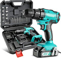 COMOWARE 20V Cordless Drill, Electric Power Drill Set with 1 Battery & Charger, 3/8" Keyless Chuck, 2 Variable Speed, 266 In-lb Torque, 25+1 Position and 34pcs Power/Driver Bits