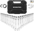 WORKPRO 22-Piece Ratcheting Wrench Set, Flex-Head & Polished | Metric & SAE (6-18 mm & 1/4-3/4''), 72 Teeth Cr-V Steel, Combination Wrench Set with Organizer Box for Auto Repair & Home DIY
