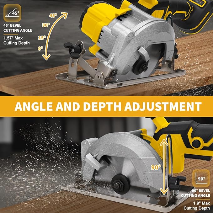 5.5 Inch Cordless Circular Saw for Dewalt 20V Battery(No Battery), Power Wood Saw with Brushless Motor, 0-45° Cutting Bevel, Max Cutting Depth 1.9"(90°), 1.57"(45°), Idea for Wood, Plastic, Soft Metal