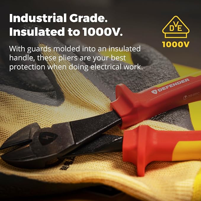 MEGAPRO® DEFENDER Pliers | 1000V VDE Certified | 8.5" Long | Insulated | Electricians Tools (Diagonal Cutters)