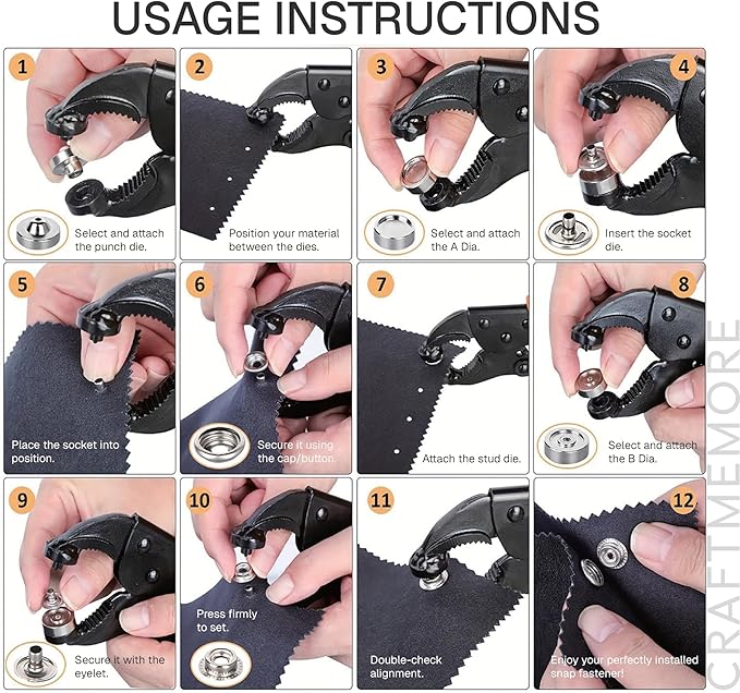 CRAFTMEMORE Heavy Duty Snap Fastener Kit, Adjustable Snap Setter Tool with 40 Sets Metal Snaps, Installation Tool for Boat Covers, Canvas, Tarps