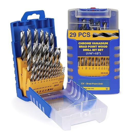 Fisch Chrome Vanadium Brad Point Wood Drill Bit Set, 29-Piece (1/16″–1/2″), Precision Woodworking Drill Bits, Compatible with Standard Drills, for DIY & Professional Use
