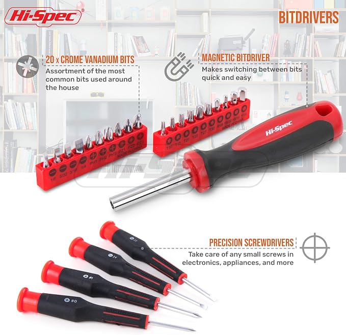 Hi-Spec Home Tool Kit in a Portable Toolbox Case Office and College Set