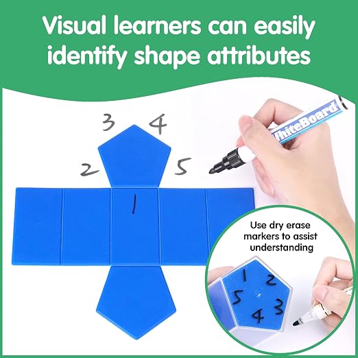 edxeducation 2D3D Geometric Solids | Set of 24 | 12 Shapes and 12 Folding Nets | Activity Guide Included | Classroom Math Manipulatives for Kids