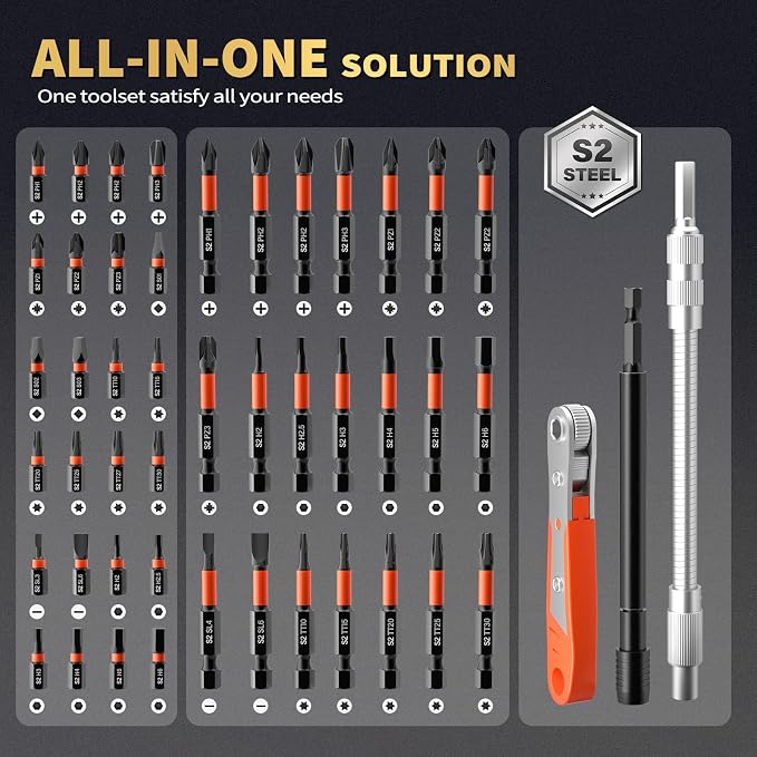 86PCS Magnetic Impact Nut Driver Set Metric & SAE with Socket Adapters, Wing Nut Driver, Universal Sockets, Bit Holder, Quick Release Extension, Power Bits, Storage Box
