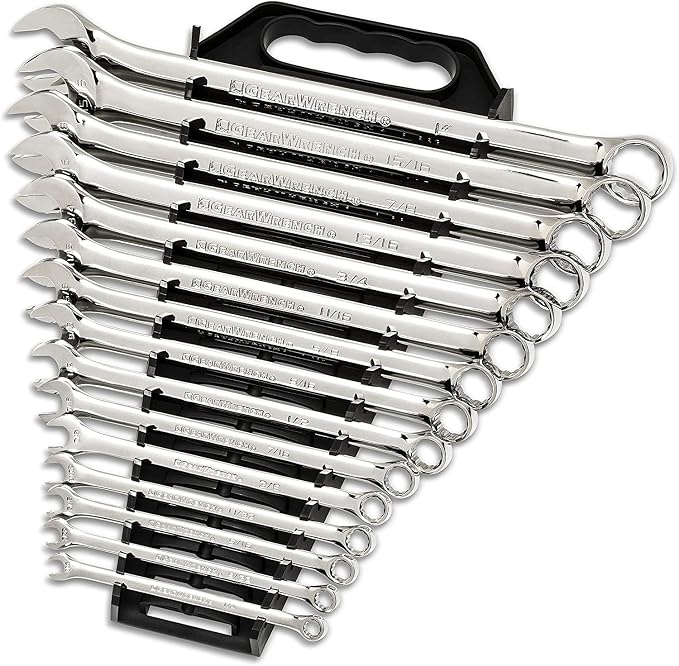 GEARWRENCH 30 Piece 12 Point Long Pattern Combination SAE/Metric Wrench Set with Wrench Racks (1/4-1 in., 8-22 mm) - 81937 (Pack of 2)