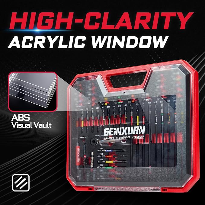 Geinxurn 58Pcs Screwdriver Set Include 53Pcs Impact Screwdriver Bits Set,Mini Wrech,Step Drill, 1/4”Socket Adapter and Impact Bit Extension with Tool Box for Home Repairs DIY