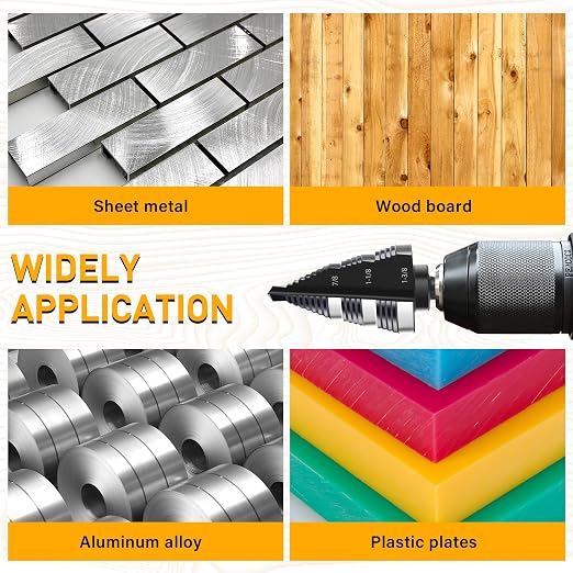 1/4 to 1-3/8 Inch Step Drill Bit, M2 High-Speed Steel Double Fluted Drill bits, Straight Grooved Step Drill Bit for Hole Drilling in Stainless Steel, Copper, Aluminum, Wood, Plastic