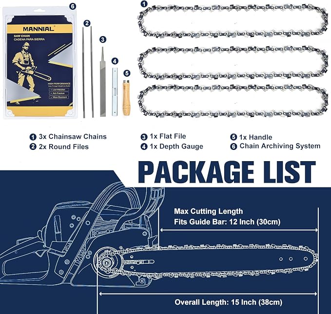 3 Pack 12 Inch Chainsaw Chain 1/4"LP .043" 64DL Fits Stihl MSA 120/140/160