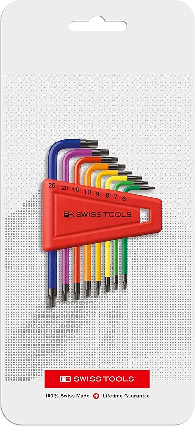 PB SWISS TOOLS RainBow Torx Key L-Wrenches PB 410.H 6-25 RB CN | 100% Swiss Made | 8-Piece Color Coded Torx Key Set for Screwdriving Work in Industry and Handcraft