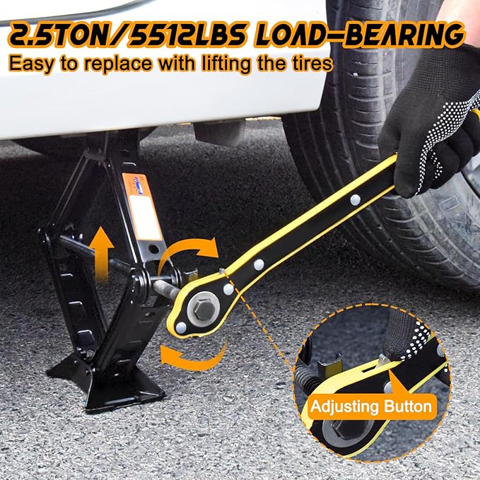Scissor Car Jack 2.5 Ton (5511 lbs) Tire Changing Kit with Lug Wrench - Emergency Kit for Car, SUV, MPV