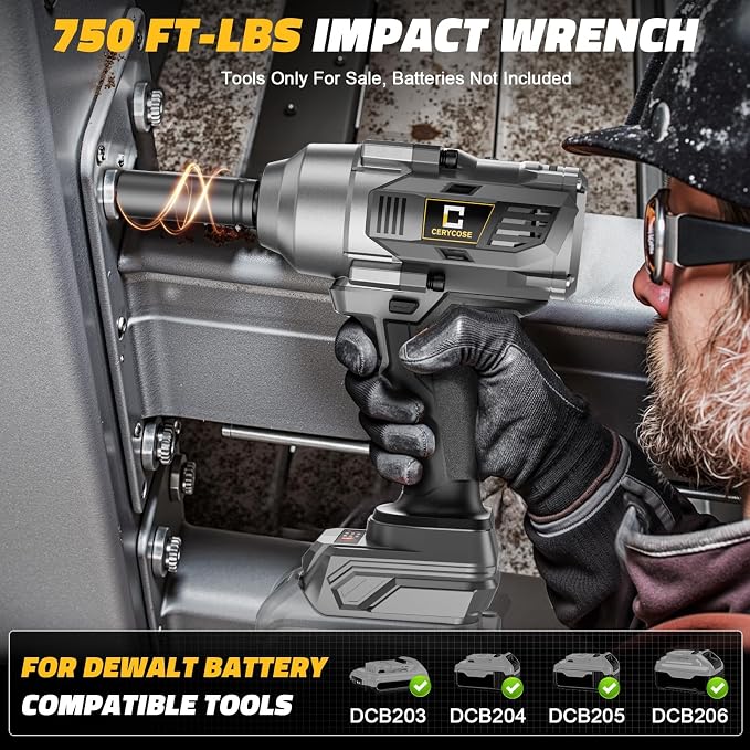 Cordless Impact Wrench 1/2 inch Compatible with Dewalt Battery, 750FT-LBS (1000N.m) Brushless Electric Impact Gun Includes LED Work Light, High Torque Impact Driver, Bare Tool Only