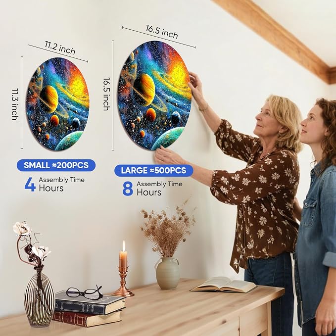 MEATRN Wooden Puzzles Solar System 200 Pieces - Colorful Space Puzzle for Adults and Students, Educational Astronaut Theme, Perfect Birthday or Graduation Gift, 11.2x11.3 in