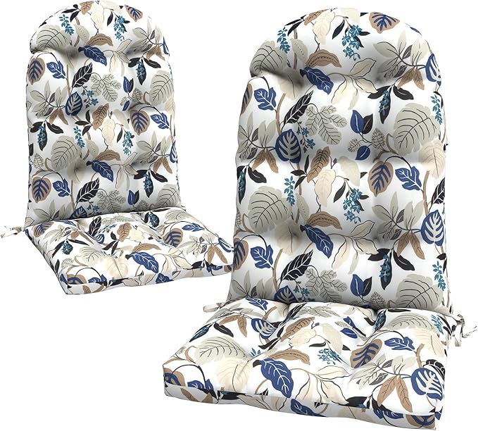 LVTXIII Outdoor Adirondack Chair Cushions, 44x19x4 Inch Non-Slip High Back Rocking Chair Cushion, Tufted Seat Cushion for Patio Furniture, Set of 2, Breeze Leaves Beige