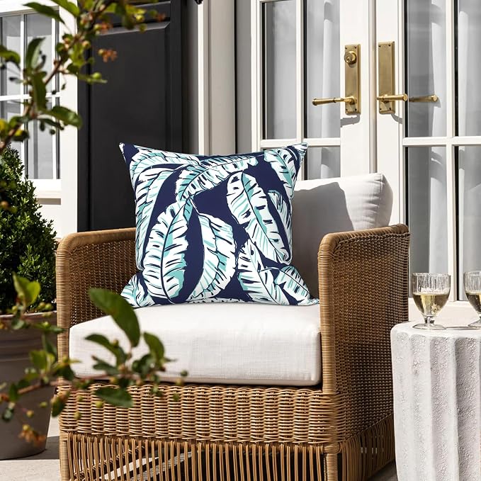 LVTXIII Outdoor/Indoor Throw Pillows, Decorative Throw Pillows with Inserts, 18"x18" Square Pillows for Bed, Couch, Sofa and Patio Furniture, Set of 2, Baltic Palms White