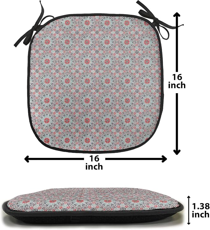 Lunarable Moroccan Chair Cushion Pads Set of 2, Ceramic Tile East Pattern Heritage Oriental Tradition Culture Ornate Print, Anti-Slip Seat Padding for Kitchen & Patio, 16"x16", Red Black Green