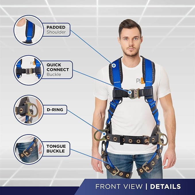 Hammerhead 5pt Safety Harness Back Padded, QCB Chest, Tongue Buckel Legs Straps, Back & Side D-Rings