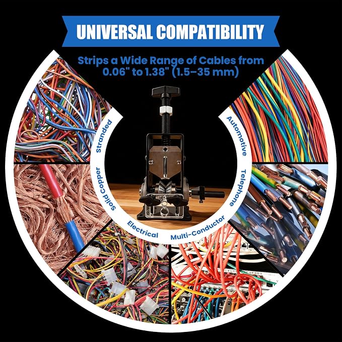 Manual Wire Stripper Machine, 0.06"-1.38" Wire Stripping Machine, Wire Stripping Tool for 1.5-35mm Scrap Wire Copper Wire Stripper Aluminum Alloy Frame Drill Powered Cable Stripper for DIY Cable