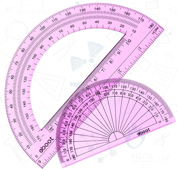 EBOOT 2 Pcs Plastic Protractor Clear 180 Degrees Transparent Protractor for Geometry, 4 Inch and 6 Inch(Pink)