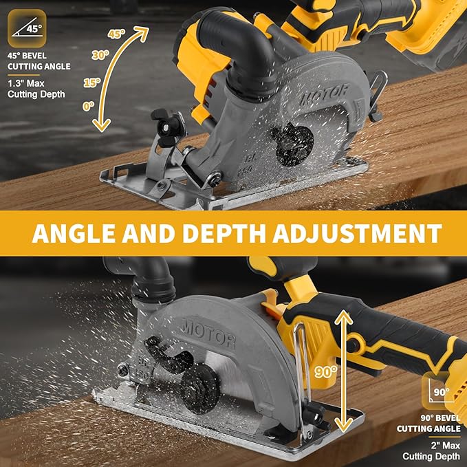 6 Inch Cordless Circular Saw for Dewalt 20V Battery (No Battery), Power Wood Saw with Brushless Motor, 0-45° Cutting Bevel, Max Cutting Depth 2"(90°), 1.3"(45°), Idea for Wood, Plastic, Soft Metal